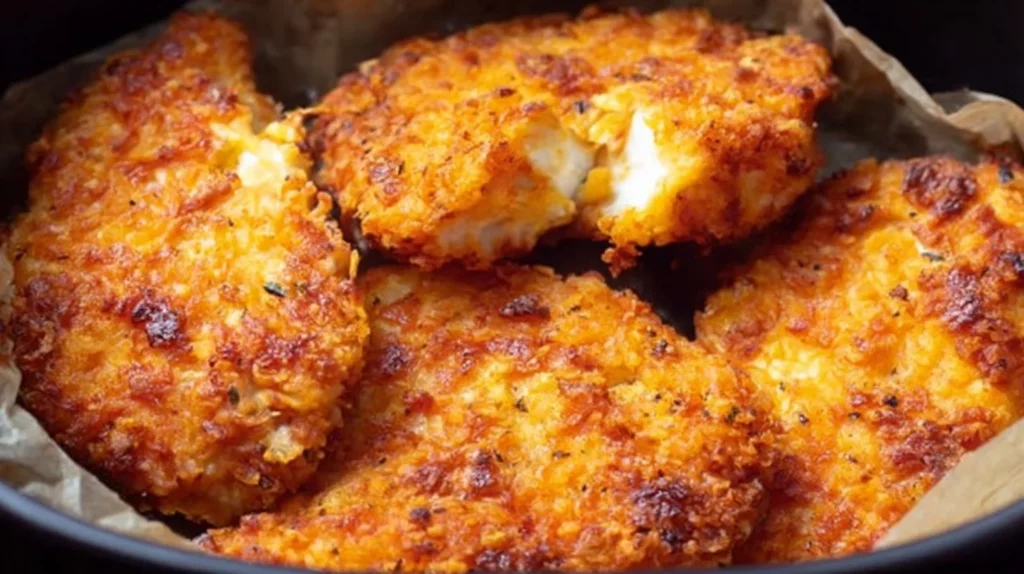 Juicy air fryer fried chicken served on a plate with herbs and spices