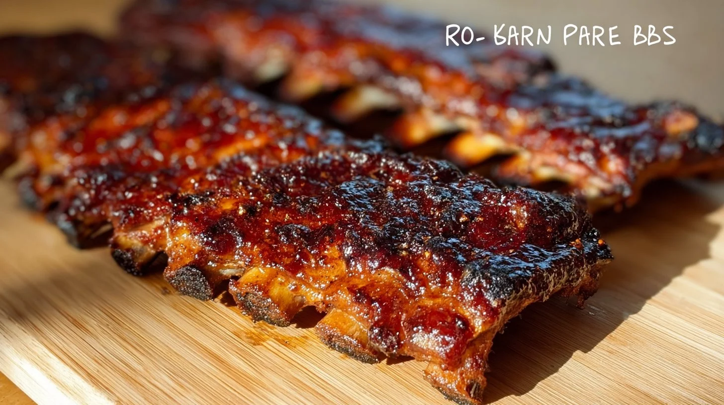 Korean marinated baby back ribs on a grill with a side of vegetables