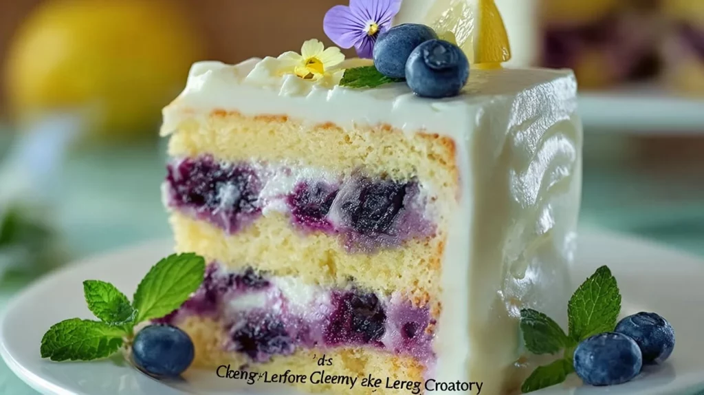 Delicious lemon blueberry cheesecake topped with fresh blueberries
