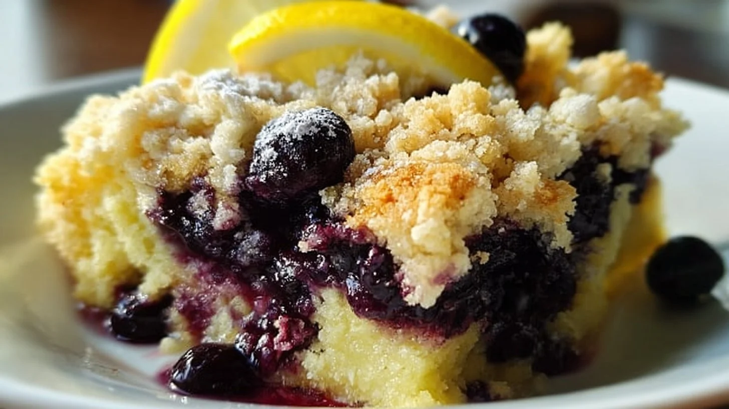 Lemon Blueberry Cheesecake Dump Cake 2 Lemon Blueberry Cheesecake Dump Cake topped with fresh blueberries