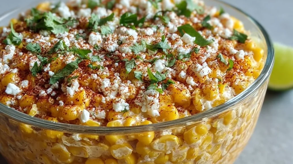 Delicious Mexican Street Corn topped with cheese and spices