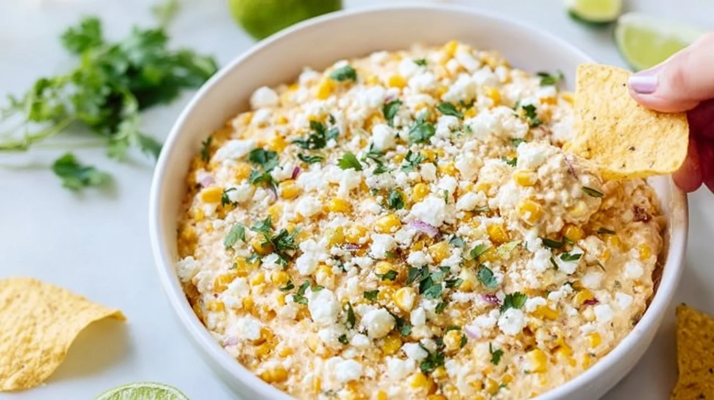Delicious Mexican Street Corn Dip served in a bowl with fresh toppings