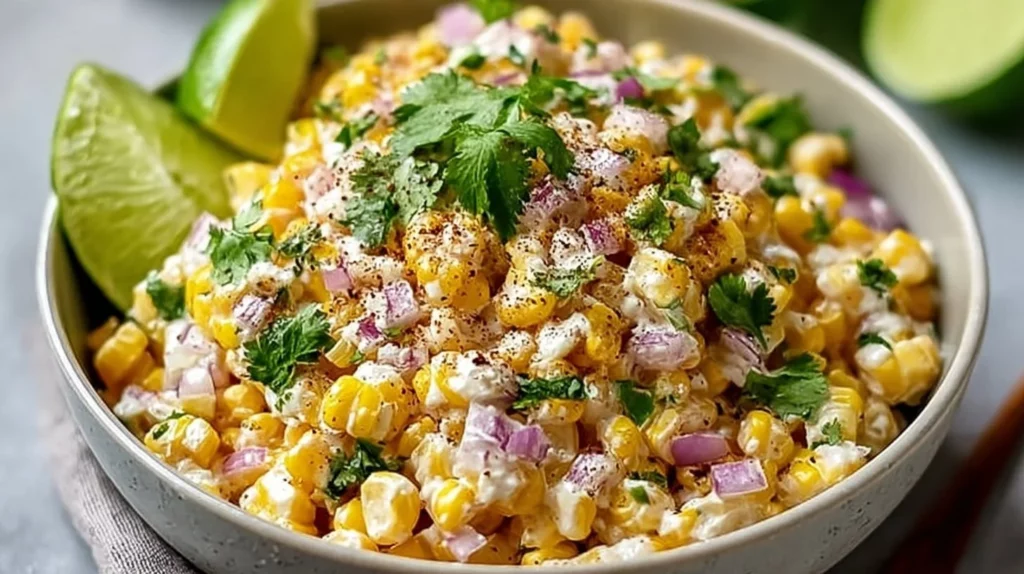 Delicious Mexican street corn salad with fresh ingredients and seasoning