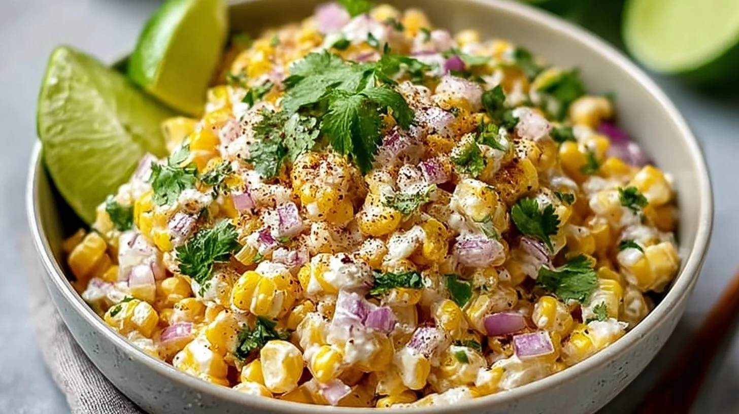 Delicious Mexican street corn salad with fresh ingredients and seasoning