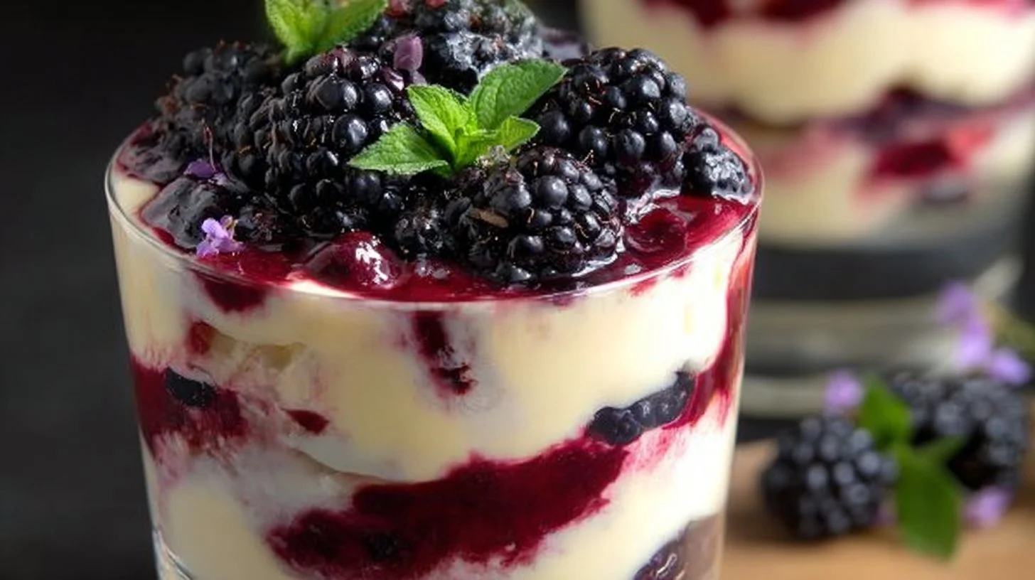 Mixed berry dessert with mascarpone cream topped with fresh berries