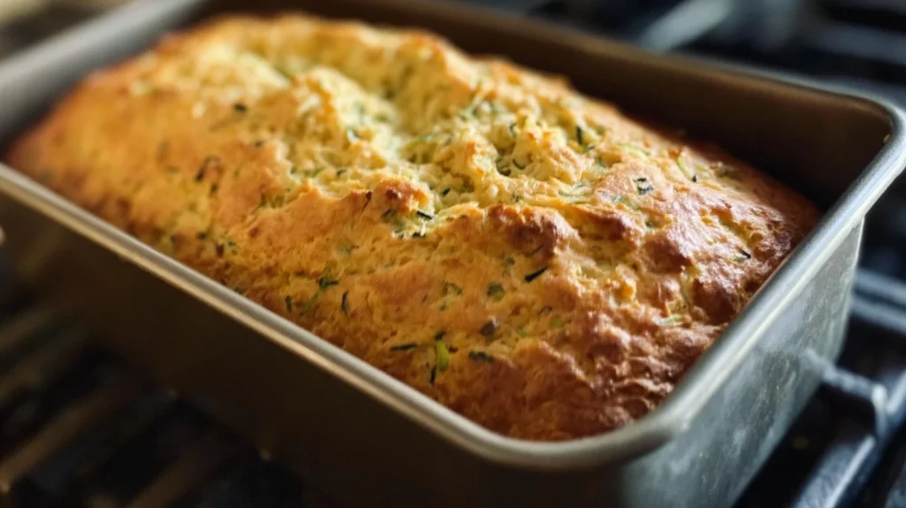 Delicious No Yeast Cheddar Zucchini Bread loaf freshly baked