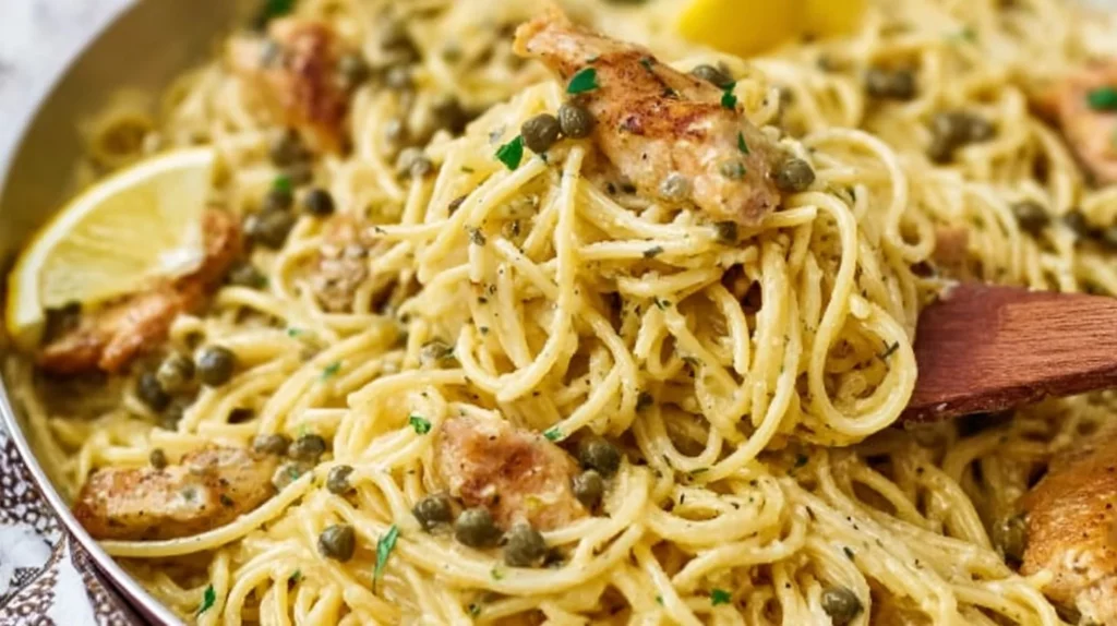 One Pot Chicken Caesar Pasta in a bowl, garnished and ready to serve
