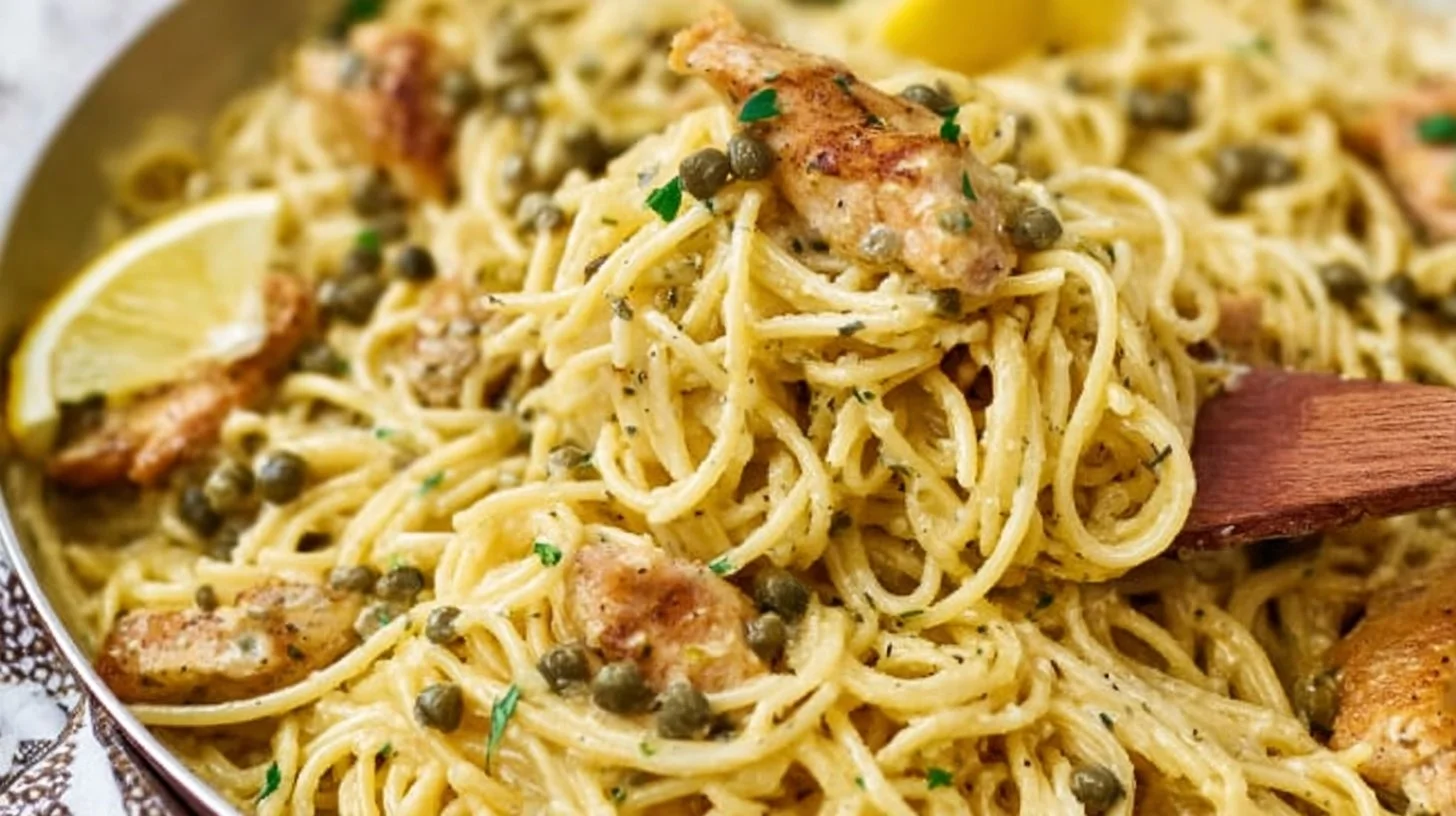 One Pot Chicken Caesar Pasta in a bowl, garnished and ready to serve