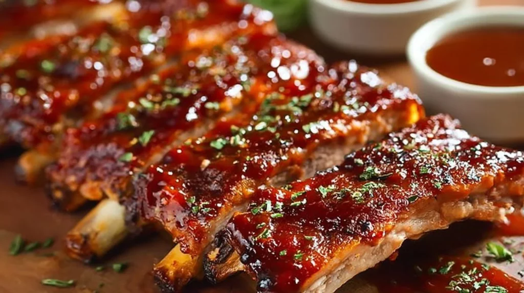 Delicious oven-baked BBQ ribs ready to serve on a plate