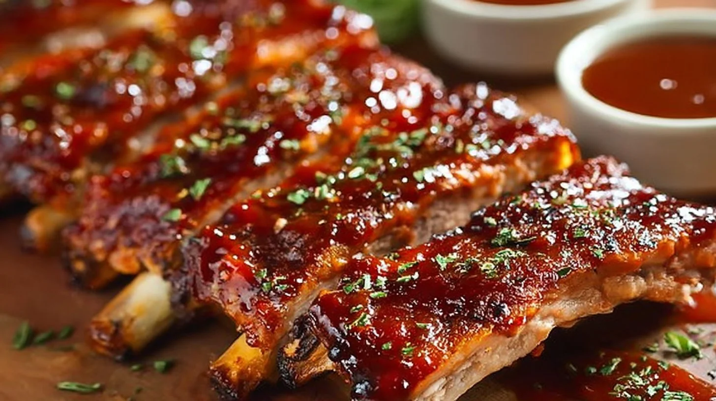 Delicious oven-baked BBQ ribs ready to serve on a plate