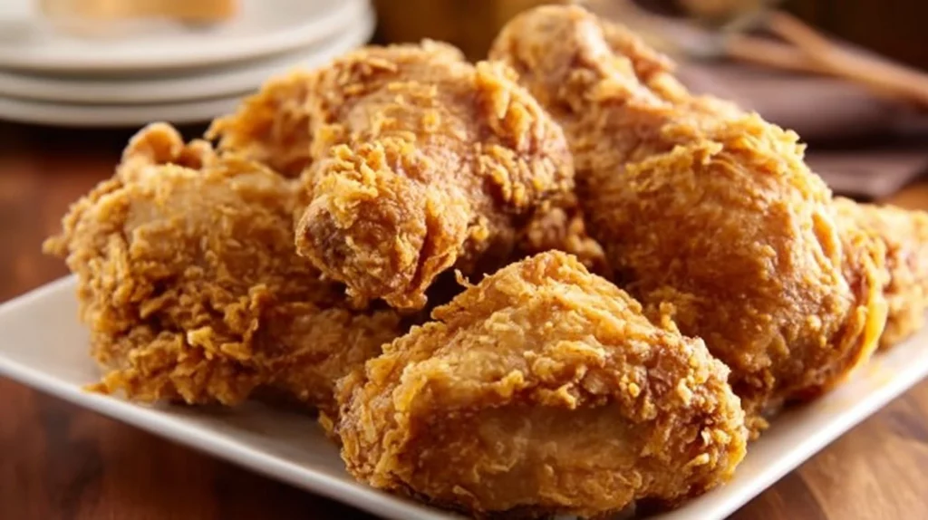 Crispy oven fried chicken served on a plate