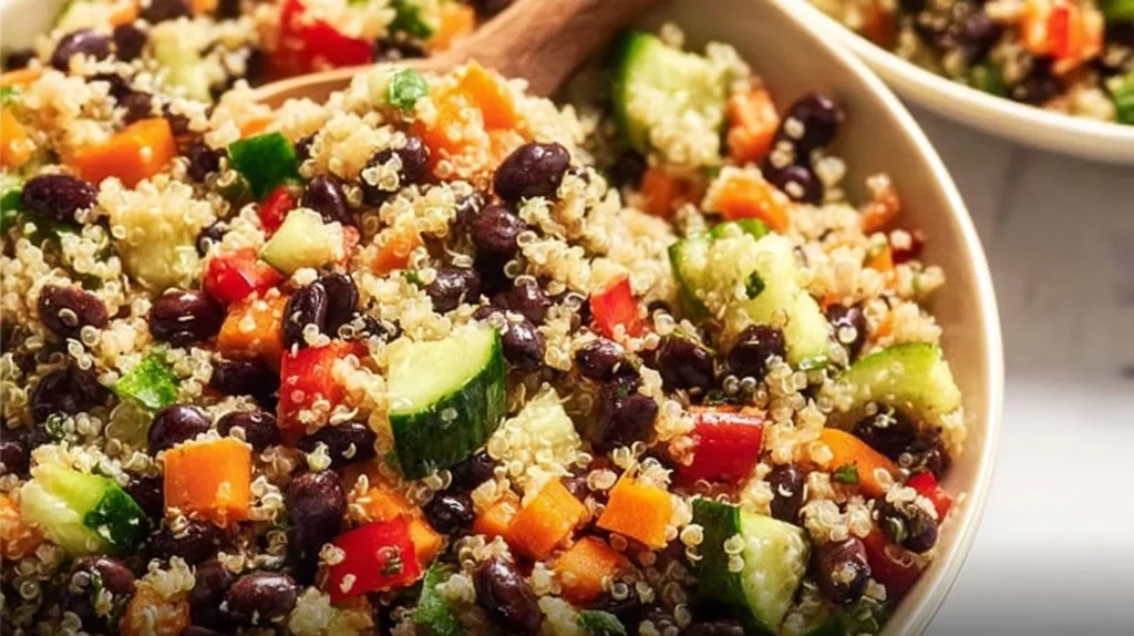 Colorful Quinoa Black Bean Salad with vegetables and dressing