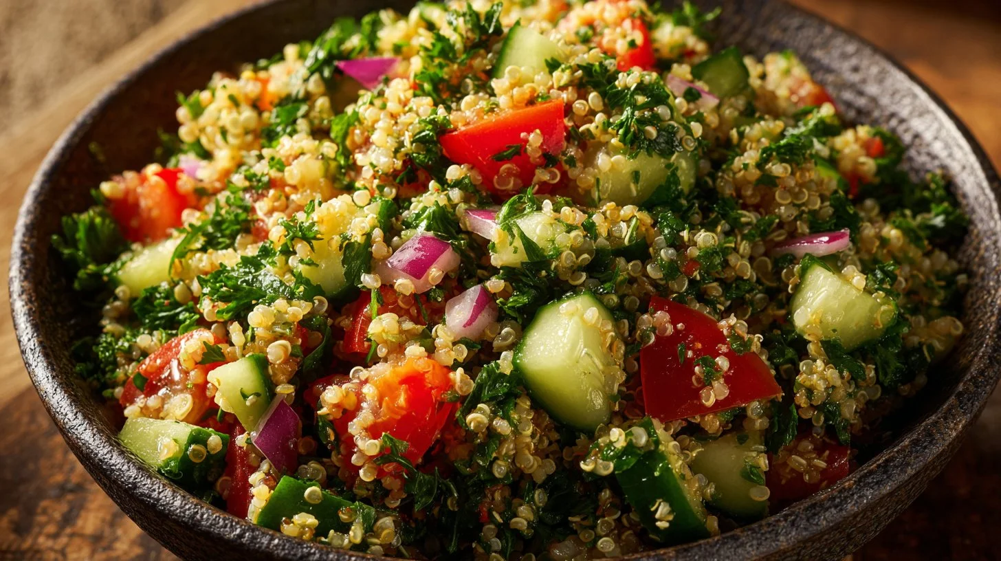 Healthy Quinoa Tabbouleh Salad with fresh vegetables and herbs