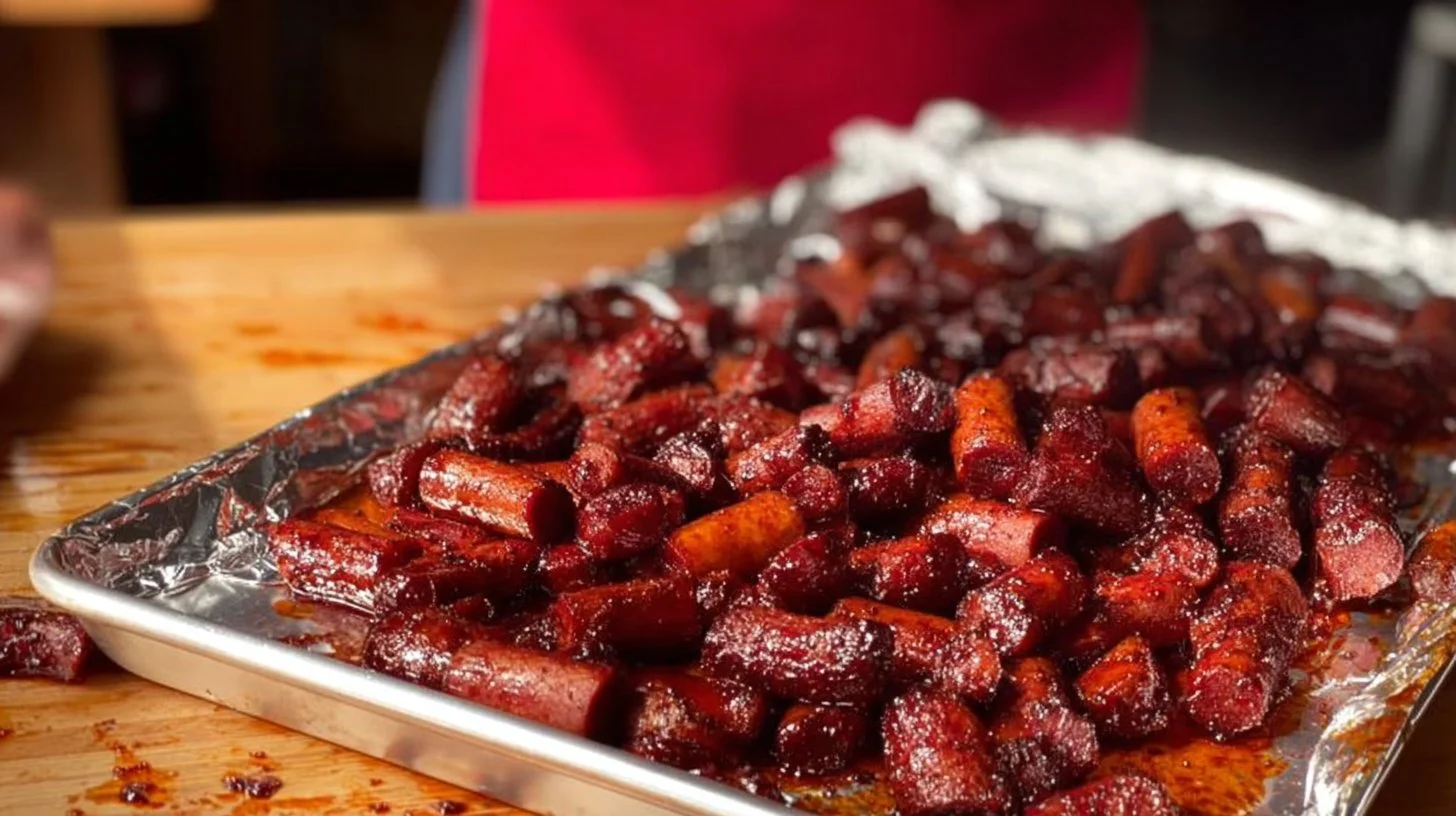 Delicious hot dog burnt ends served on a plate
