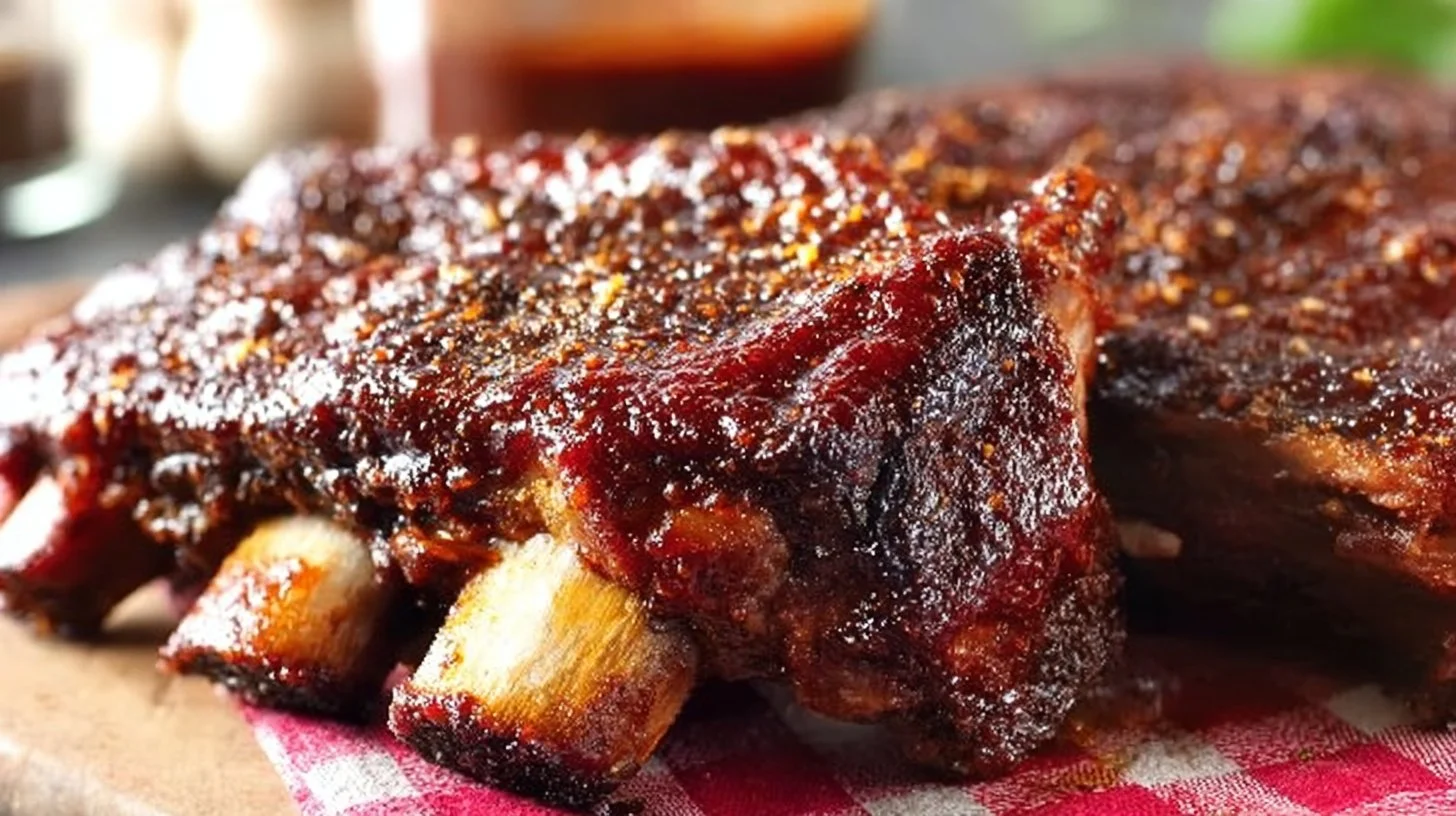 Delicious slow cooker spare ribs served with barbecue sauce and sides