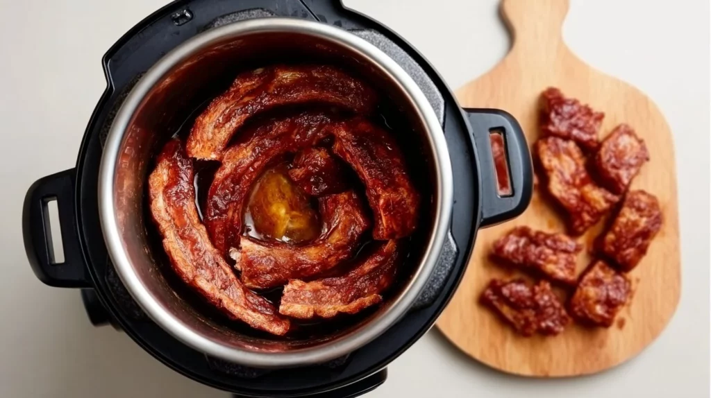 Delicious smoky baby back ribs served with BBQ sauce and sides