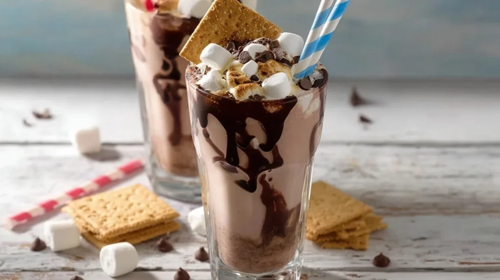Delicious S'Mores Milkshake topped with whipped cream and graham cracker crumbs
