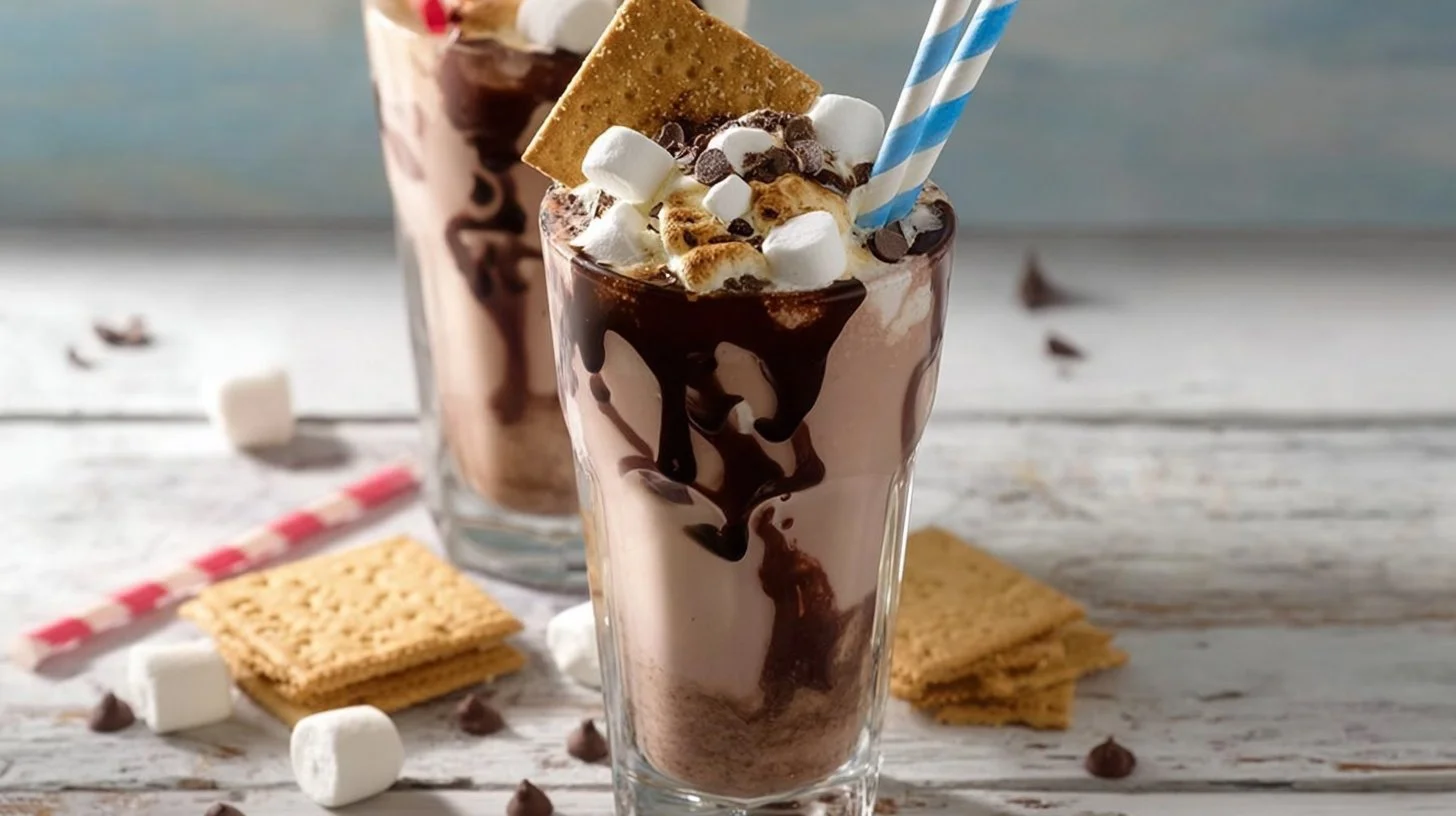 Delicious S'Mores Milkshake topped with whipped cream and graham cracker crumbs