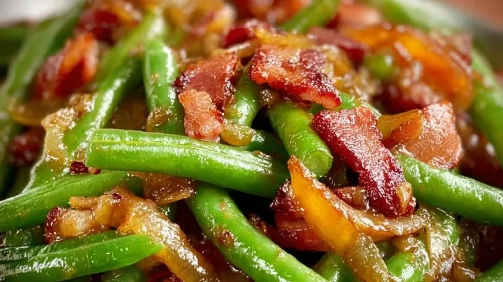Southern green beans cooked with bacon for a delicious side dish