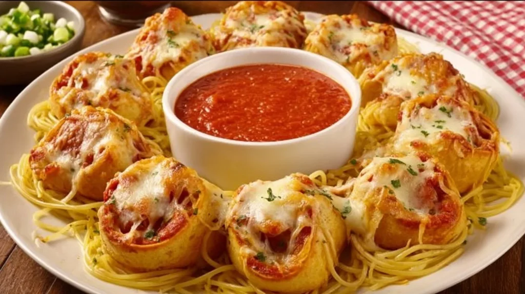Delicious plate of spaghetti and meatballs topped with fresh herbs