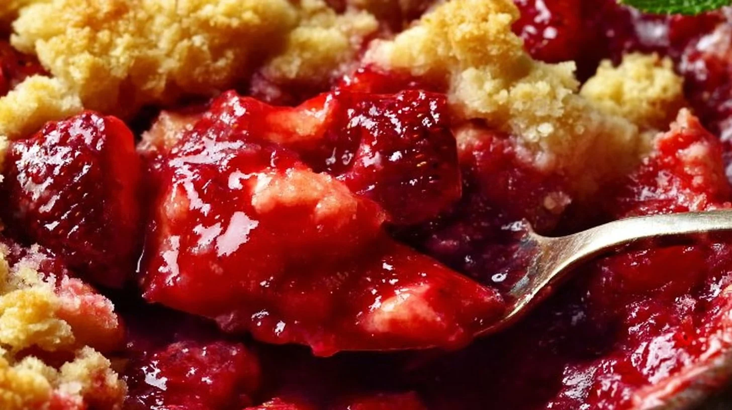 Strawberry Cobbler 2 Delicious homemade strawberry cobbler served in a bowl with fresh strawberries