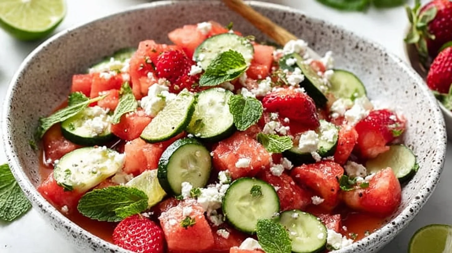Refreshing Strawberry Watermelon Cucumber Salad with vibrant colors and fresh ingredients