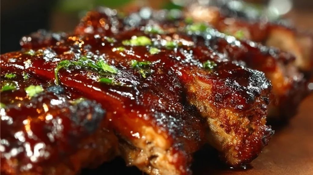 Delicious slow cooker ribs served with barbecue sauce and side dishes