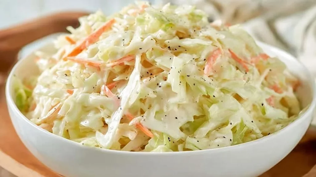 Delicious sweet coleslaw served in a bowl with fresh ingredients.