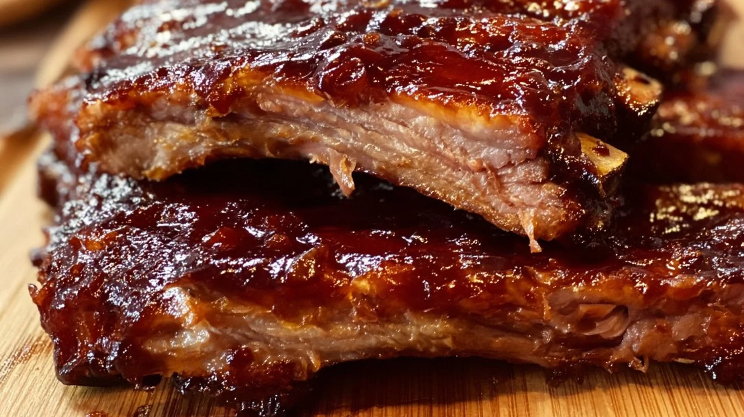 Tender St. Louis ribs served with barbecue sauce and sides