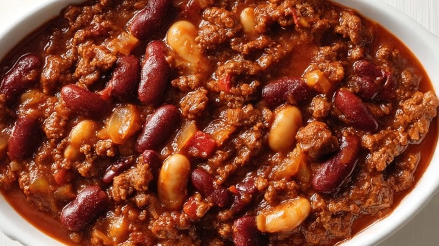 Delicious three-bean baked beans served in a bowl