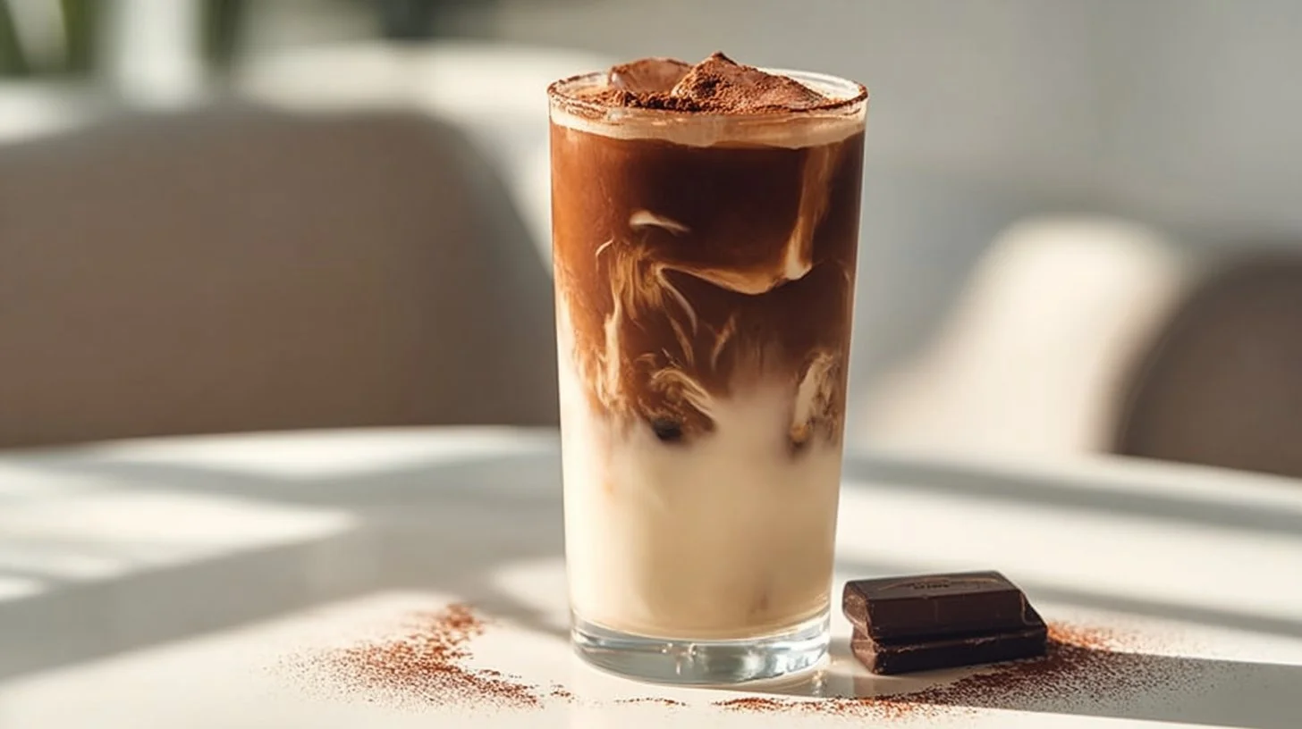 Delicious tiramisu cold brew coffee topped with cocoa powder