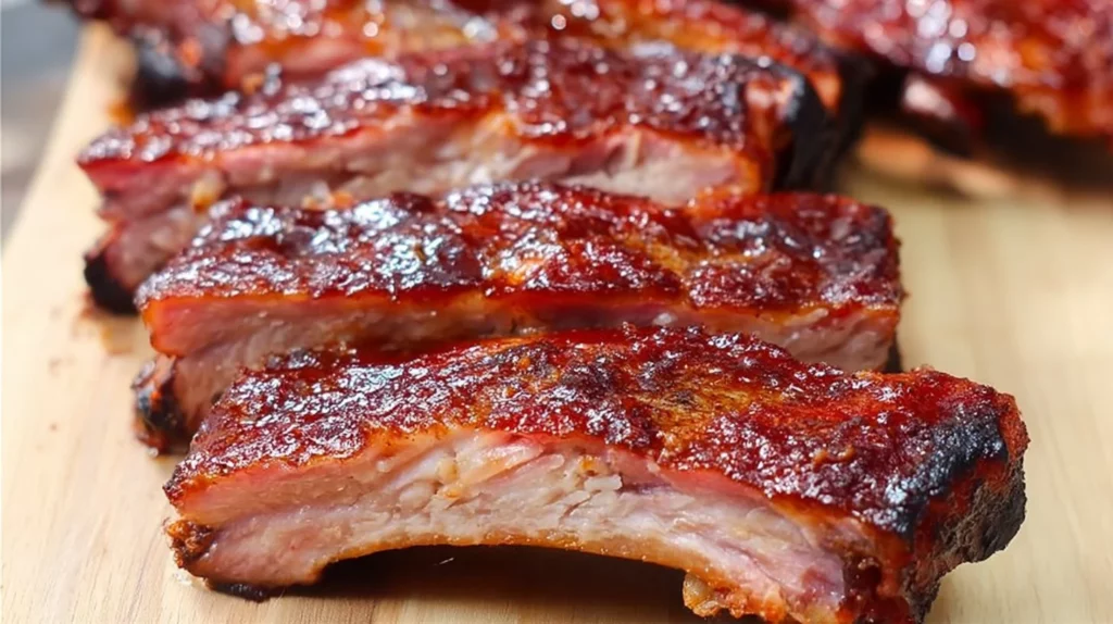 Delicious Traeger smoked ribs ready to serve at a backyard barbecue