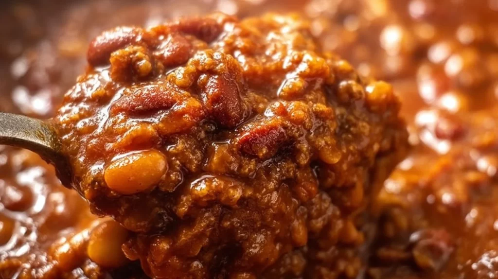 Baked Bean Casserole by Trisha Yearwood served in a dish.