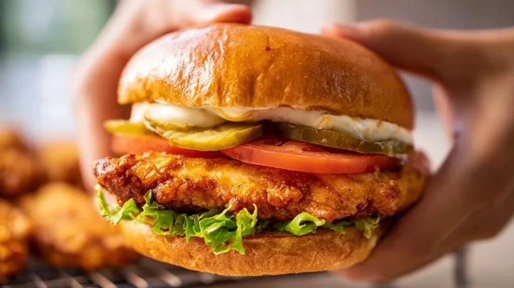 Ultimate Crispy Chicken Sandwich with crunchy coating and fresh toppings