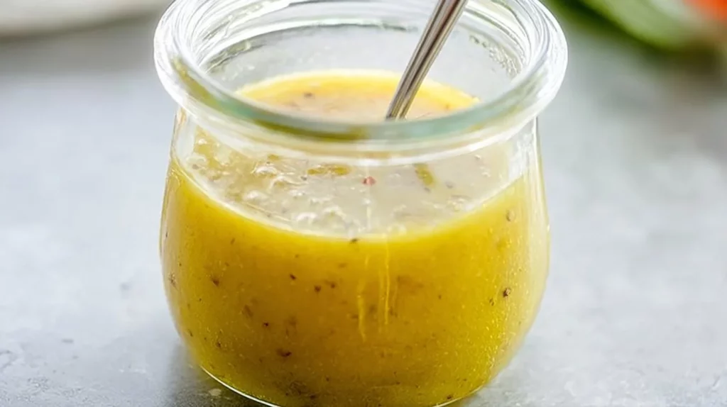 Delicious vinaigrette salad dressing drizzled on a fresh garden salad