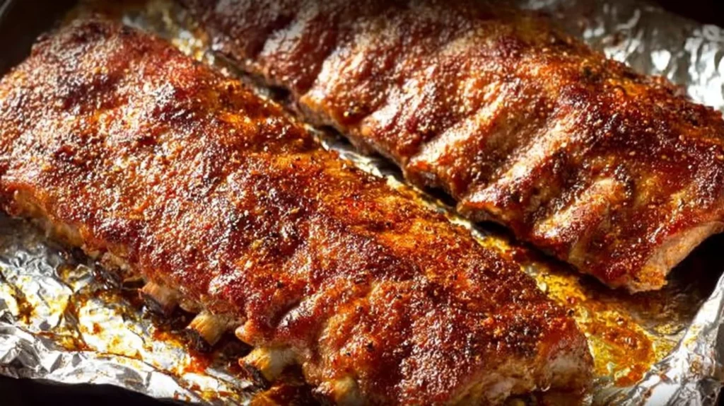 Delicious Vinegar & Spice Baked Baby Back Ribs served on a platter