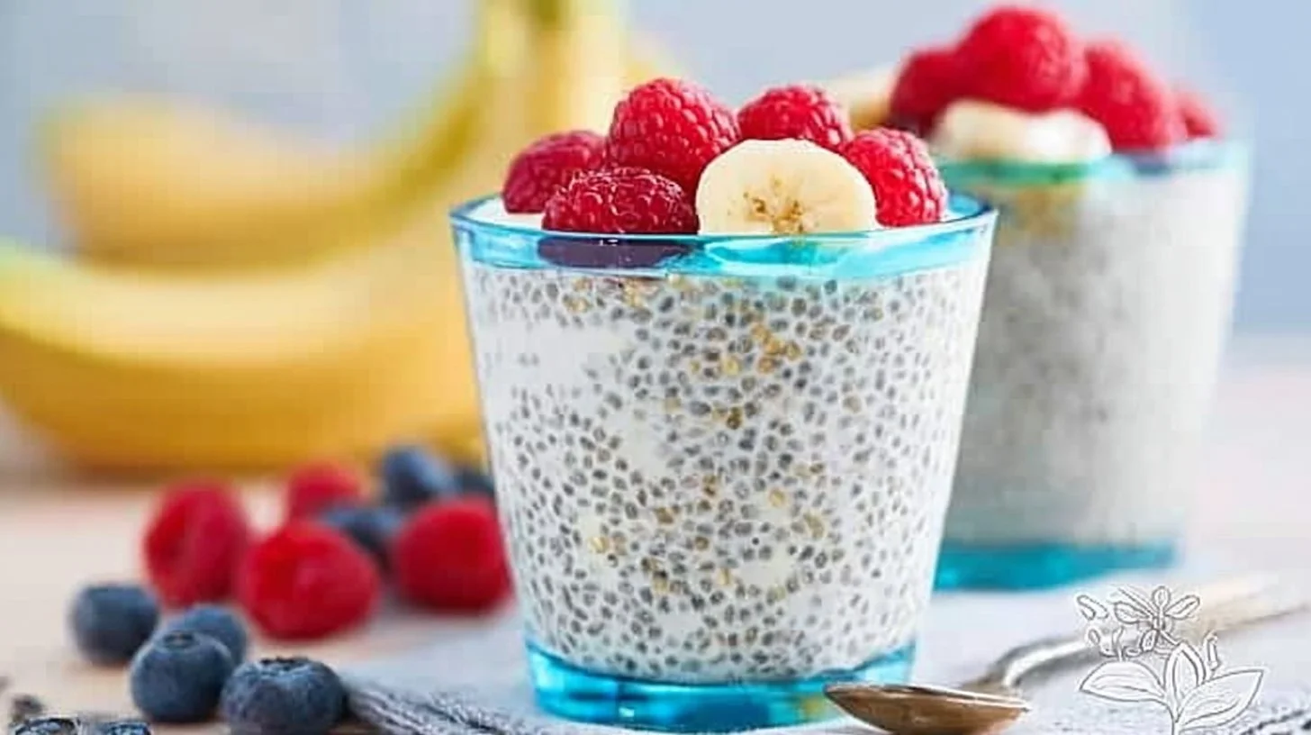 Delicious Whole30 chia breakfast pudding topped with fresh fruits and nuts
