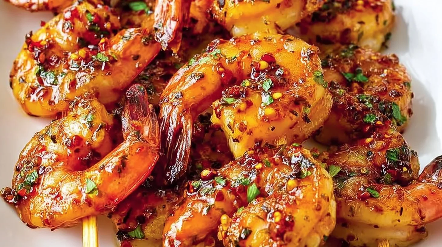 Zesty shrimp marinade in a bowl with fresh herbs and spices.