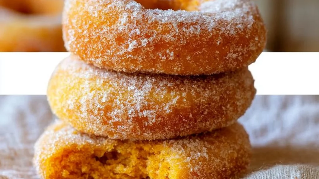 Gluten-free baked pumpkin donuts topped with spices and pumpkin glaze