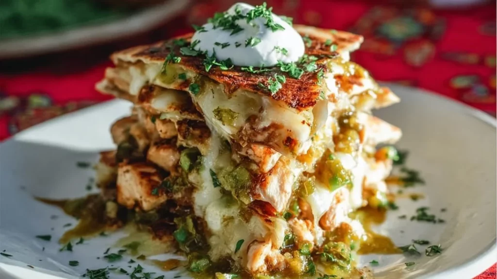 Delicious chicken and avocado quesadillas ready to serve