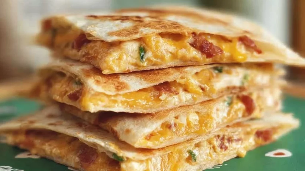 Delicious Chicken Bacon Ranch Quesadillas served with dipping sauce