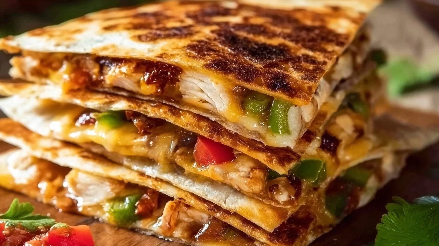 Delicious chicken fajita quesadillas filled with peppers and cheese