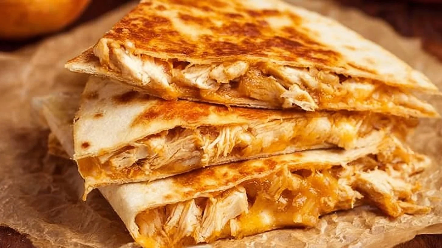 Chicken Quesadilla Recipe 2 Delicious Chicken Quesadilla served with salsa and guacamole.