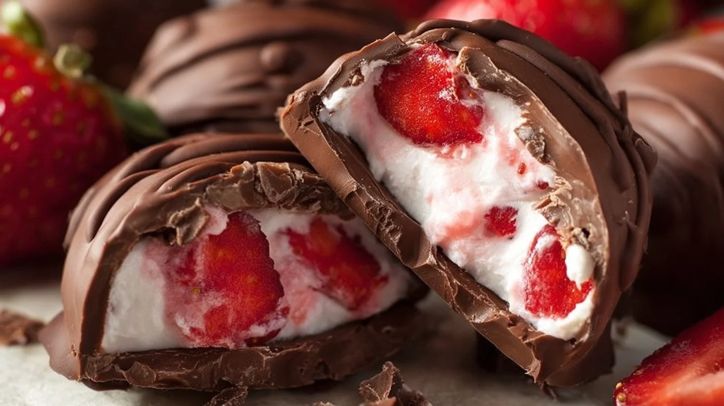 Chocolate Strawberry Yogurt Clusters snack with rich chocolate and strawberry yogurt