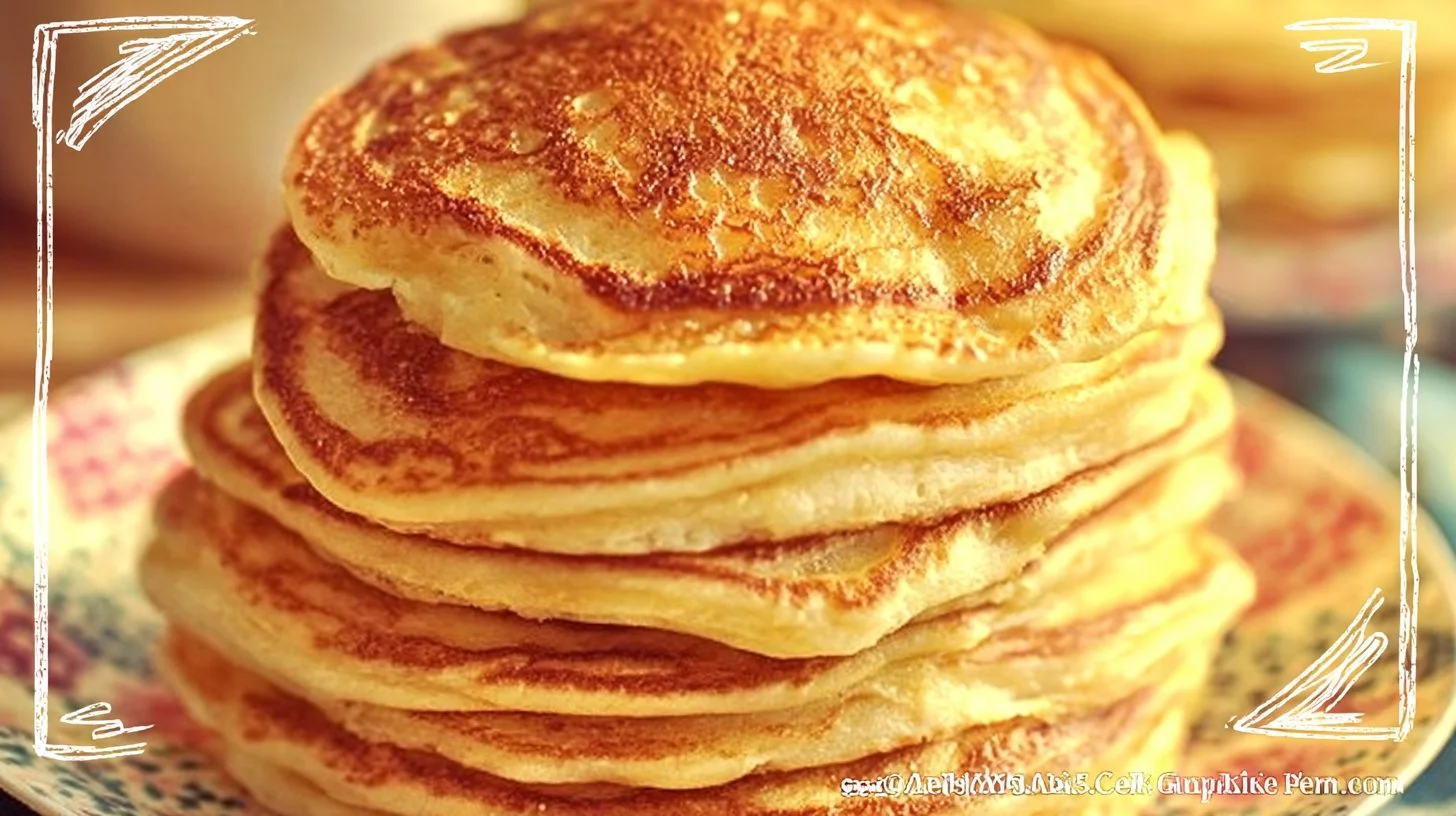Coconut Cream Pancakes 2 Fluffy Coconut Cream Pancakes topped with coconut cream and slices of fresh coconut