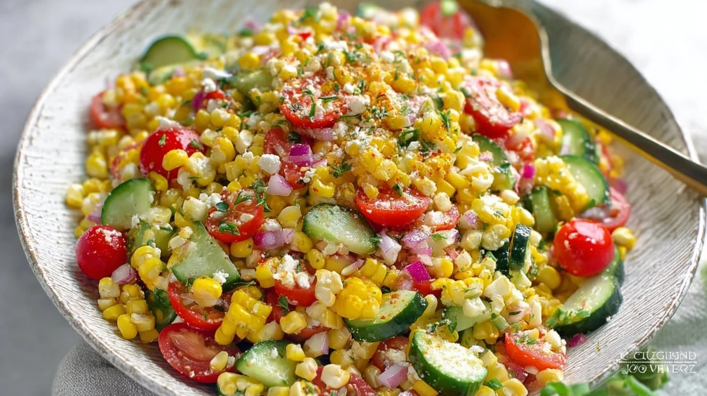 Corn Salad 2 Colorful corn salad with fresh vegetables in a bowl
