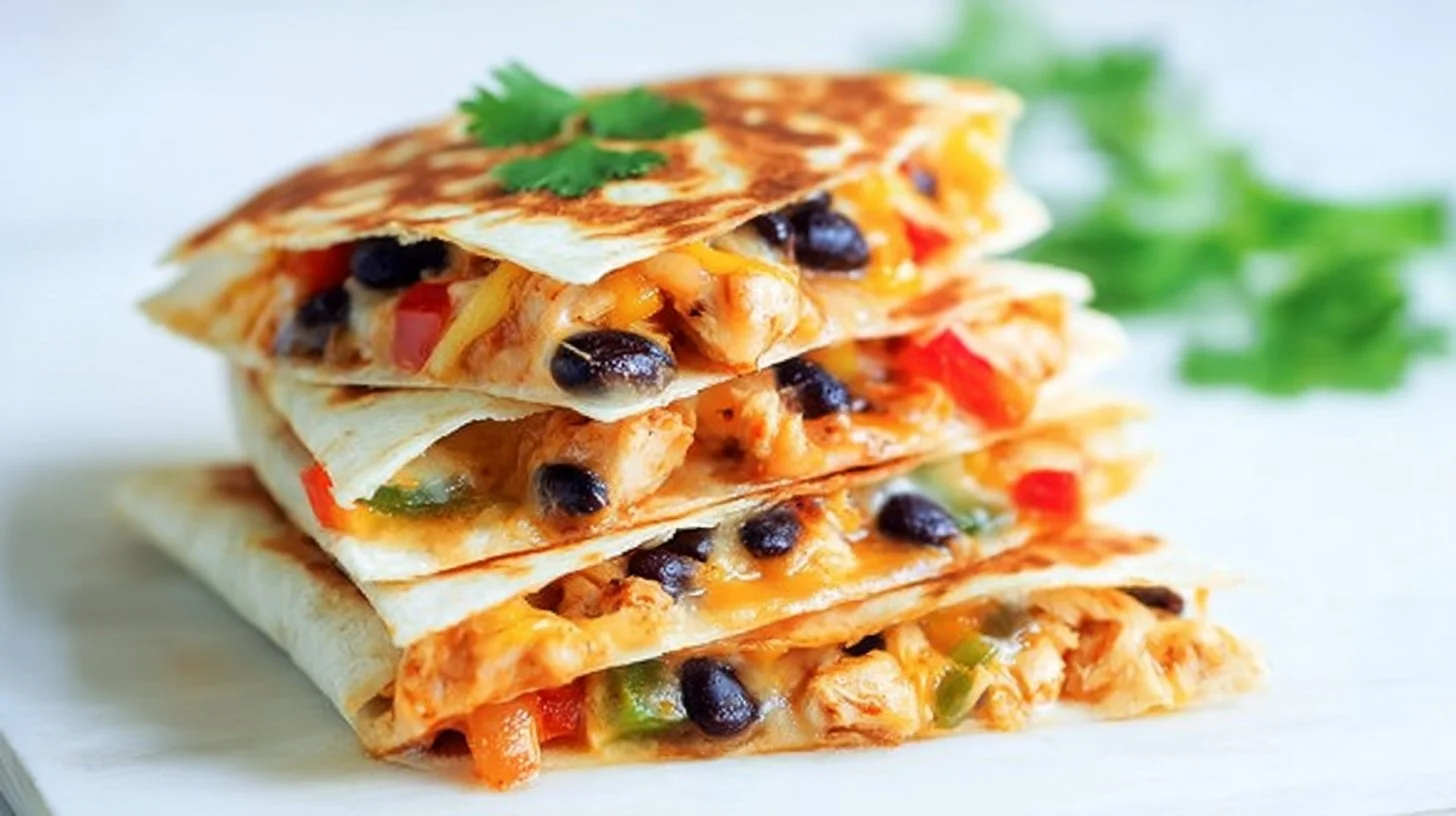 Golden crispy chicken quesadillas served on a plate