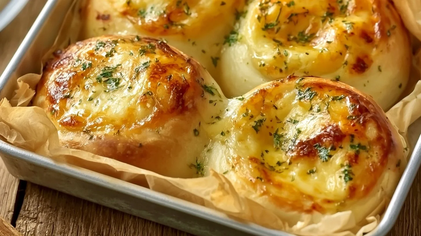Delicious cheese garlic rolls fresh out of the oven, golden and cheesy.