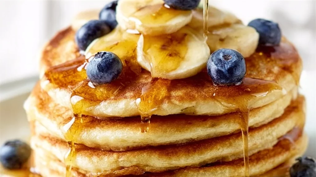 Fluffy easy banana pancakes served on a plate, perfect for two servings