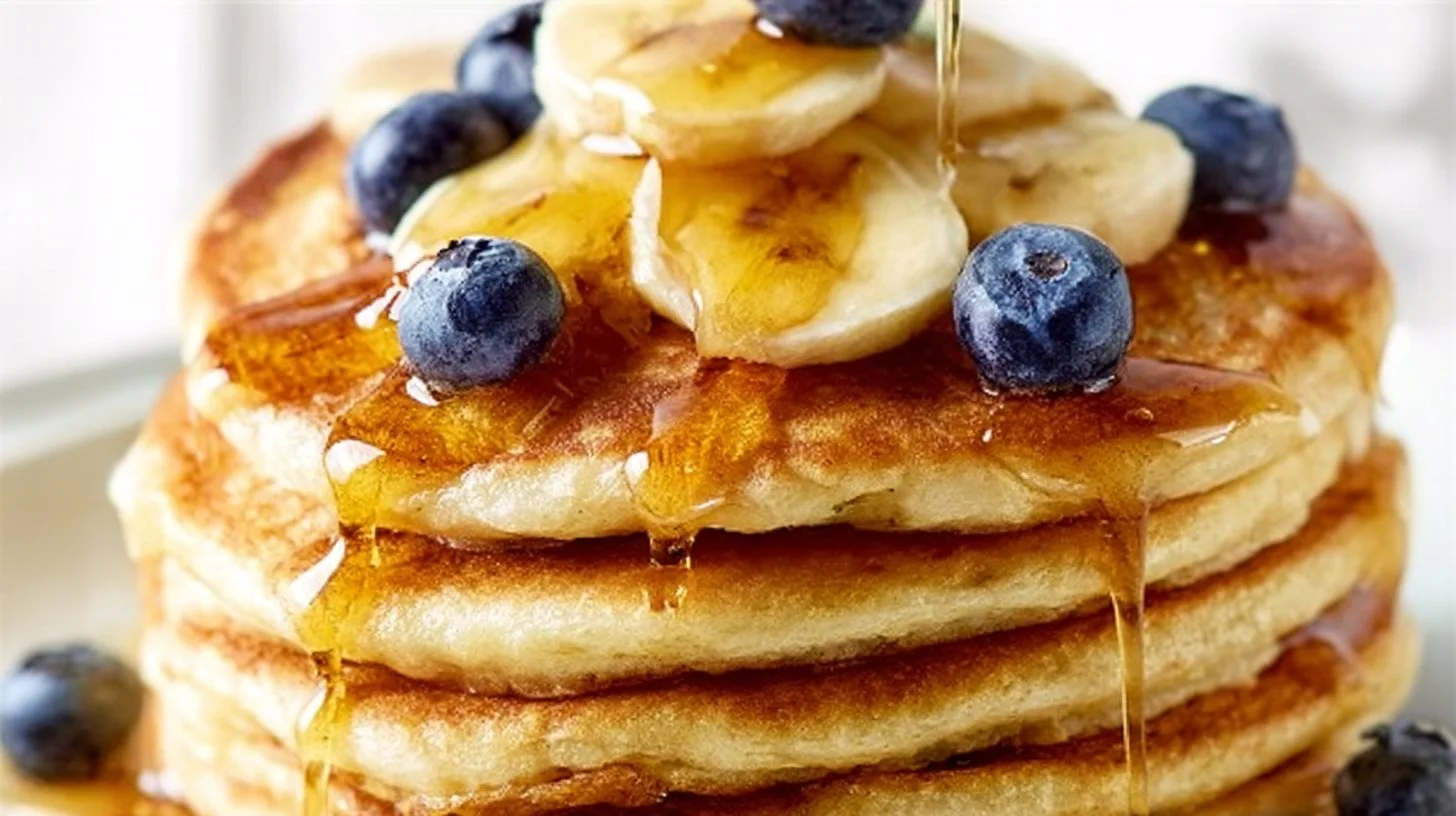 Fluffy easy banana pancakes served on a plate, perfect for two servings